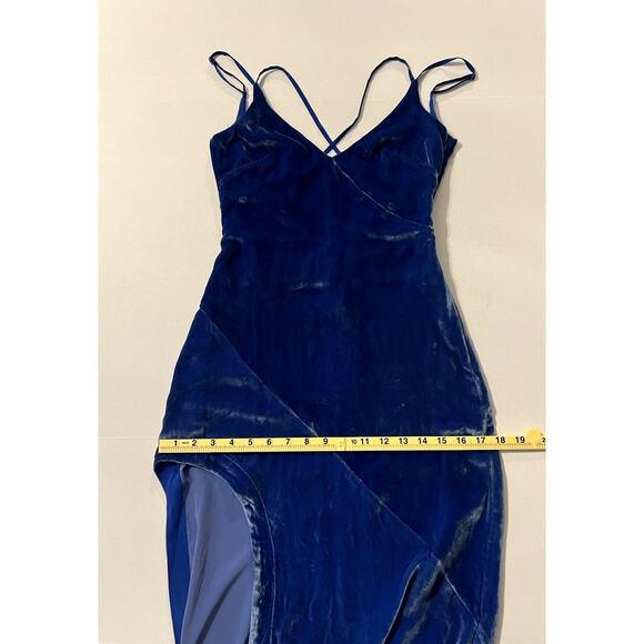 For Love & Lemons | NWT Nadine Velvet Side Slit Maxi Strappy Blue Dress - XS - Picture 10 of 11